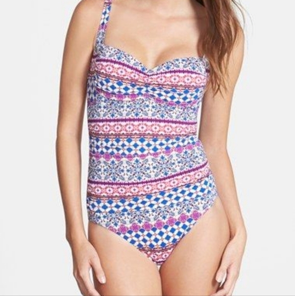 LA Blanca Romance OTS Sweetheart Mio Multi-color Padded One-piece Swimsuit 10 - Picture 2 of 14